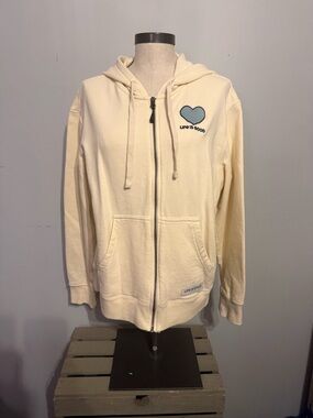 Life Is Good Cream Full-Zip Hoodie with Logo Patch